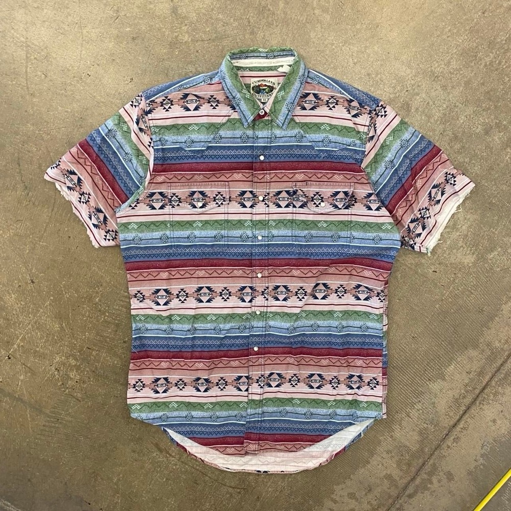 Vintage 90s Cumberland Outfitters Western Aztec Striped Pearl Snap Shirt Size XL
